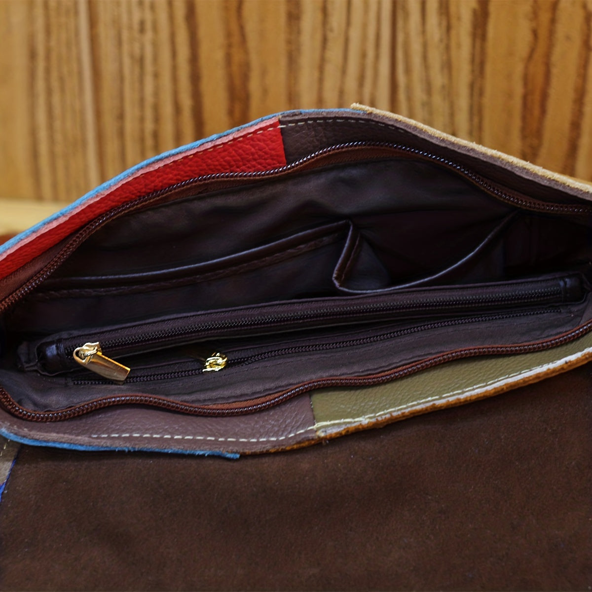 Trendy Genuine Leather Flap Crossbody Bag - Contrast Color Argyle Plaid Messenger Bag