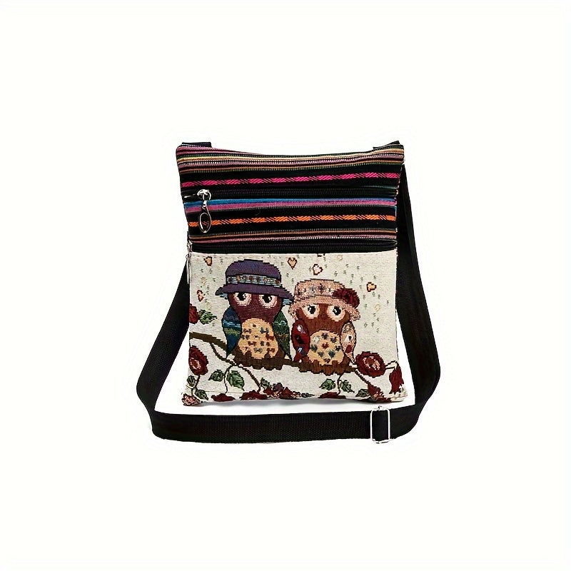 Cute Cartoon Owl Print Shoulder Bag - Ethic Style Perfect Daily Messenger Bag