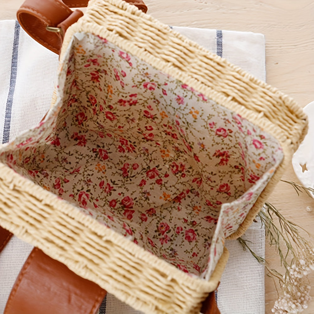 Rattan Woven Square Bag - Vintage Summer Straw Crossbody Bag (7.096.32.76) Inch